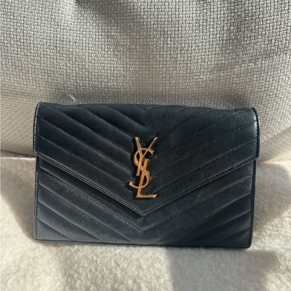 Yves Saint Laurent Black Chevron Clutch